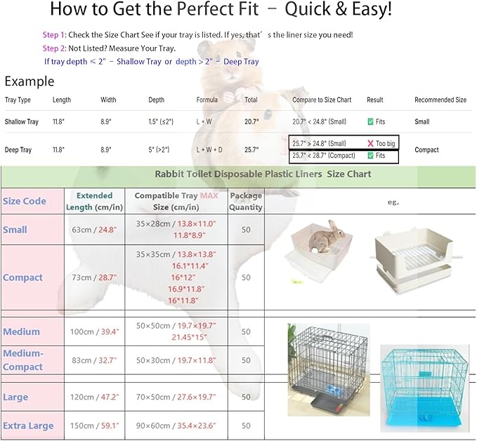 50 Pcs Disposable Rabbit Cage Liner Plastic Toilet Film Leak-Proof for Small Animals Bunny Guinea Pig Bird Cage Liners Litter Box Crate Tray Drawer Quick Cleanup Essentials Indoor (Large)
