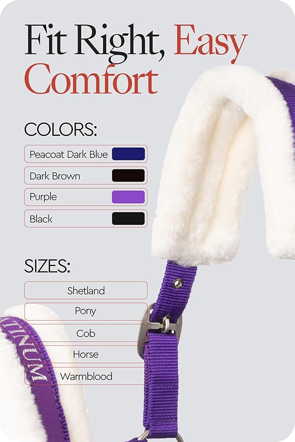 HORZE Howard Soft Fleece Padded Adjustable Polyester Horse Halter - Purple - Cob
