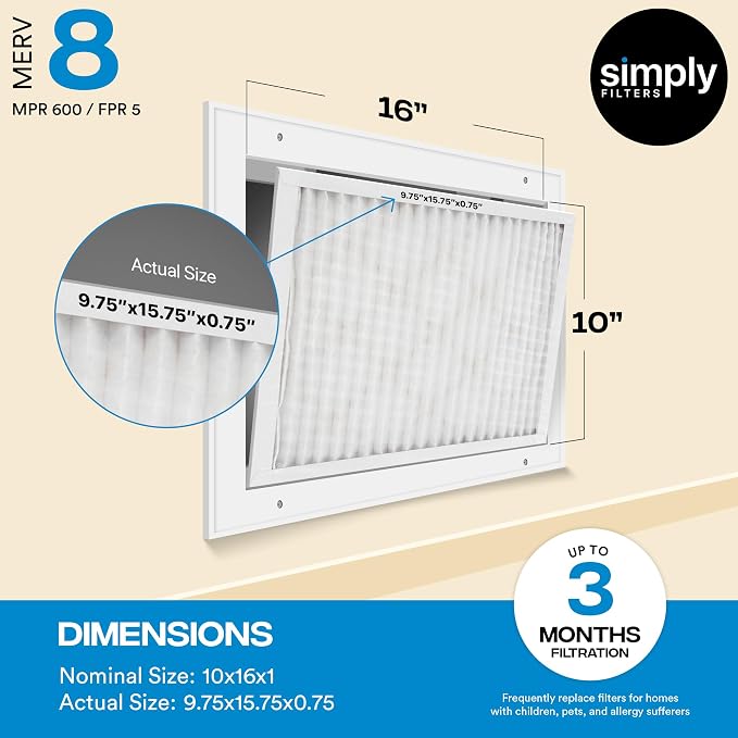 Simply 10x24x1 Air Filter, Merv 8, 6 Pack,