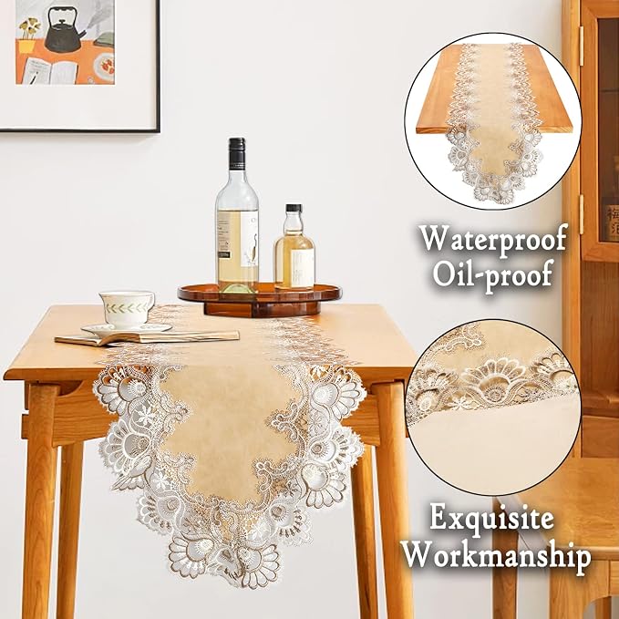 Lace Table Runner, Waterproof Oil-Proof PU Leather Table Runner