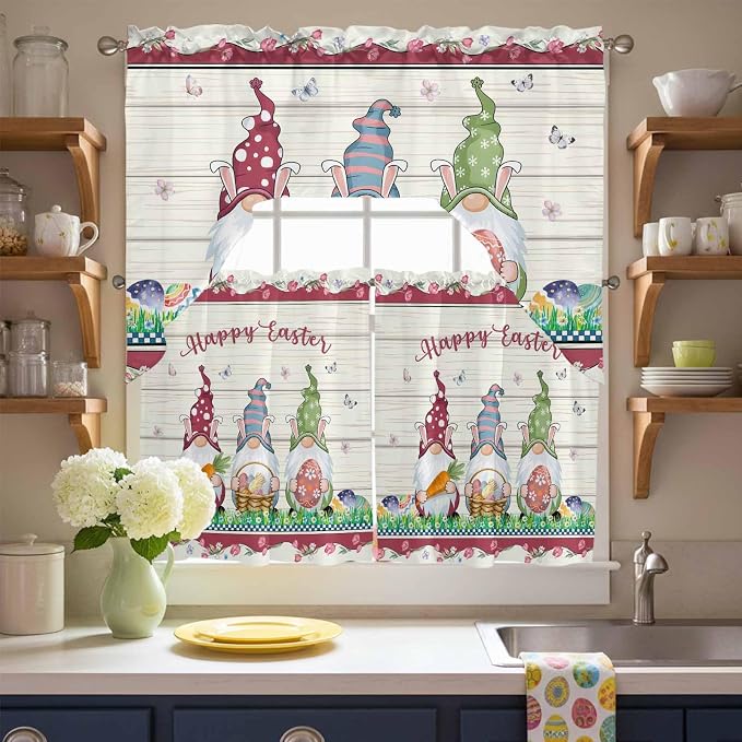 Swag Valance Curtains, Happy Easter Gnomes