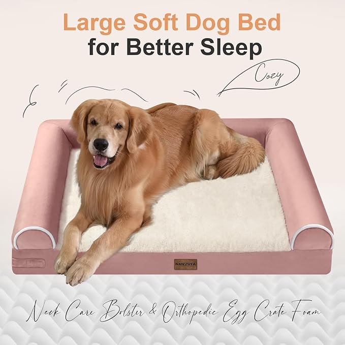 Medium Large Dog Bed Orthopedic Washable: Beds Bolster Medium Large Sized Dog Bed Egg Crate Foam Couch Sofa Waterproof with Removable Cover - Pink