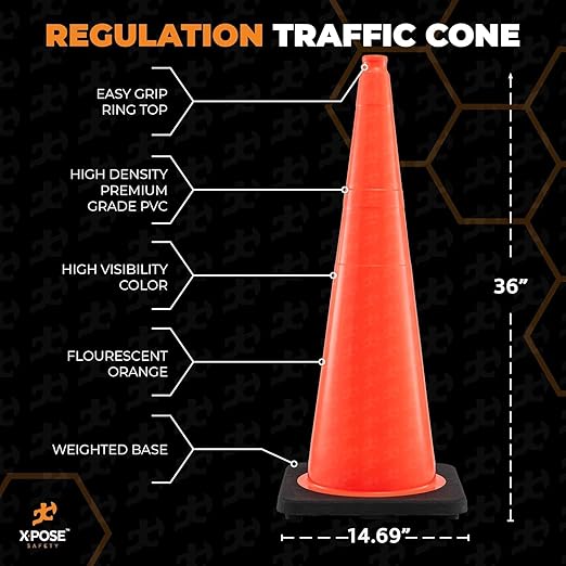 Xpose Safety 36 Inch Orange Traffic Cones Heavy Duty 12lb, 8-Pack - Multipurpose PVC Plastic Safety Cone for Parking, Soccer, Caution, Kids and Construction - DOT Approved