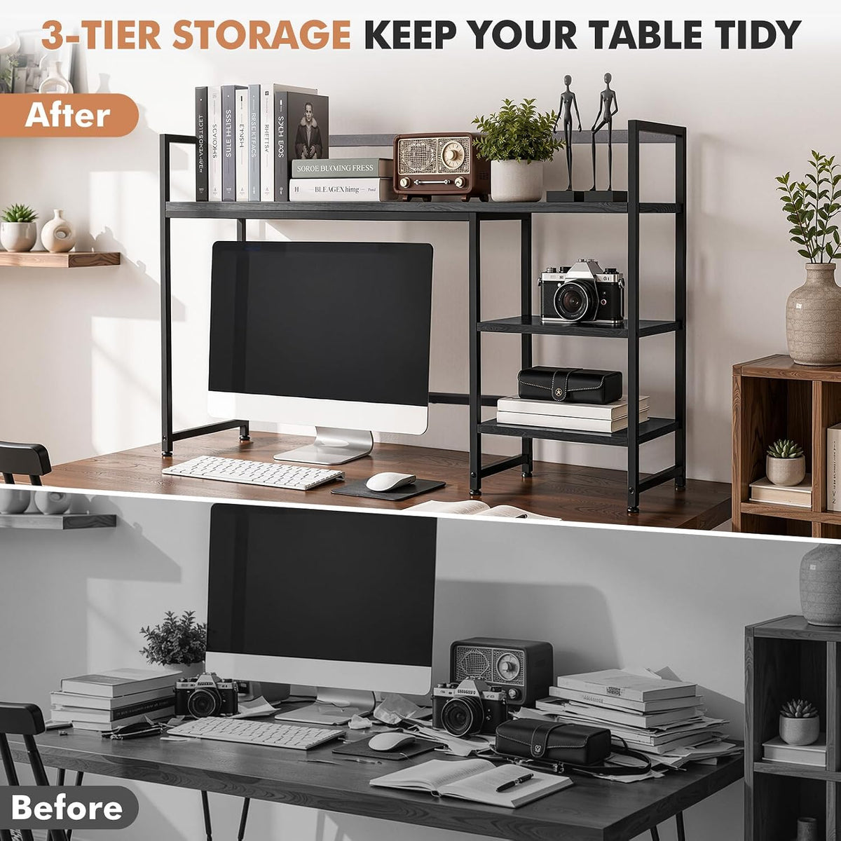 38.6" Desk Shelf, 3-Tier Desk Hutch for Computer Monitor, Black