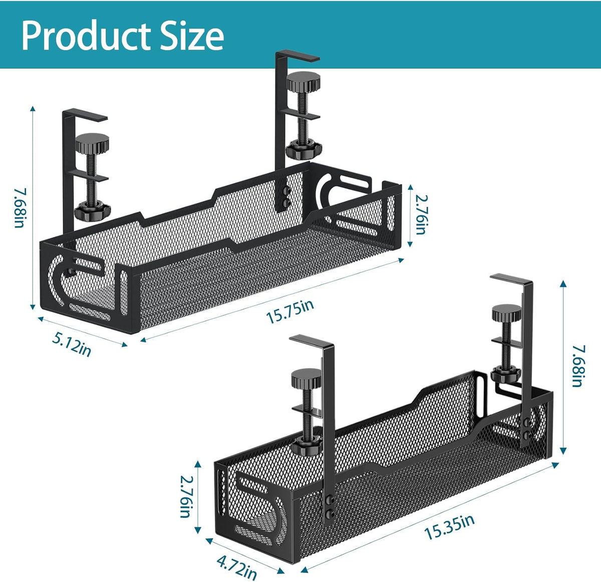 2Pack Under Desk Cable Management Tray, No Drill Mesh Desk Cable Tray