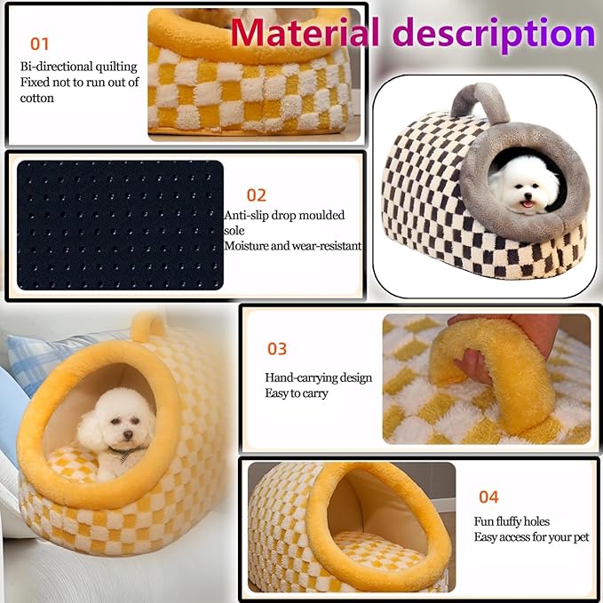 Dog Bed cat Bed Small Medium Furniture cat for Indoor Cats with Cover cave Outdoor House Insulated House Large Indoor Travel Hand (Yellow, M)