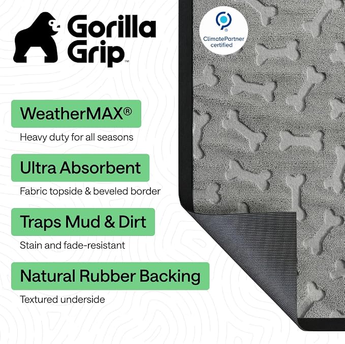 GORILLA GRIP 100% Waterproof All-Season WeatherMAX Doormat, US Designed Natural
