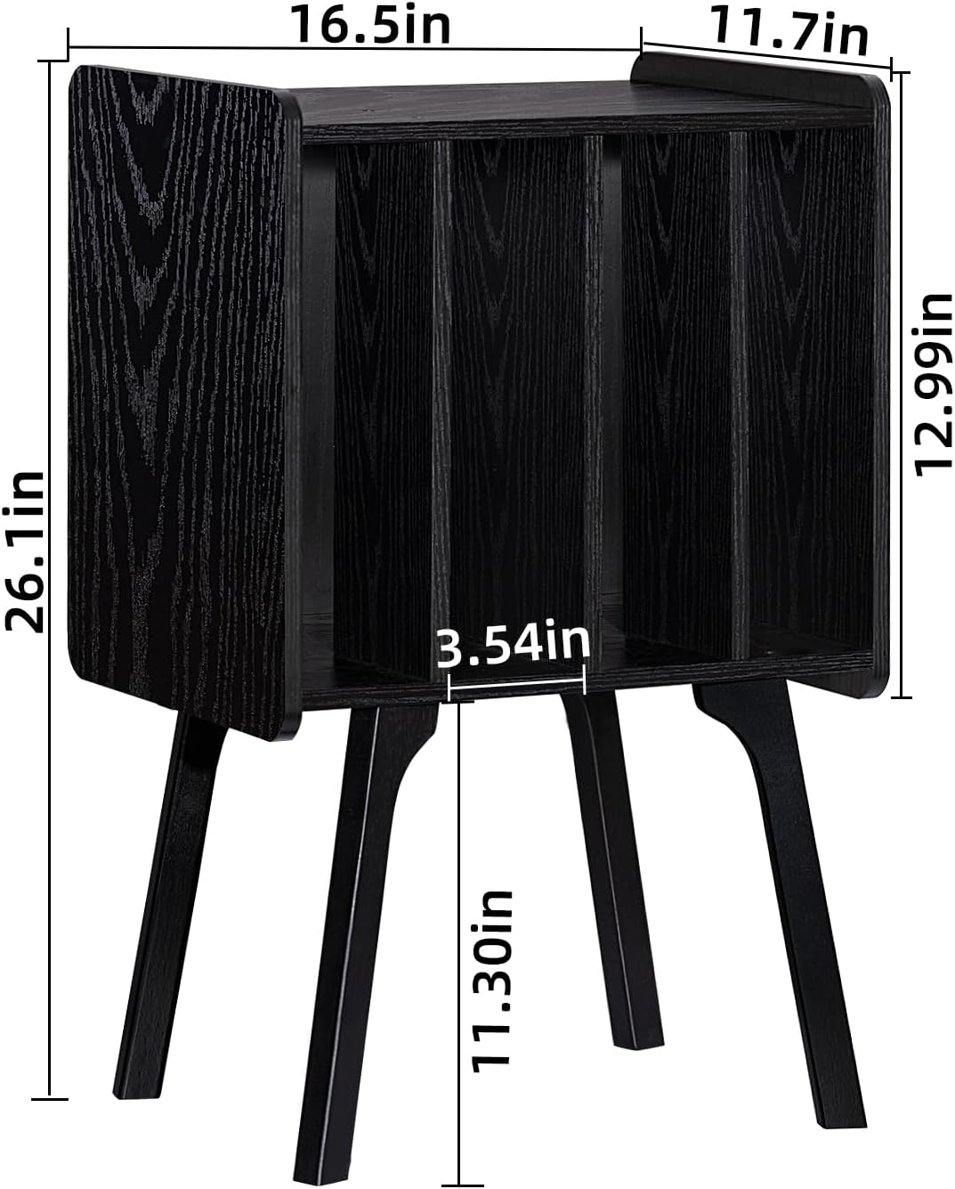 LELELINKY Small Record Player Stand, 4 Cabinet Vinyl Storage Table, Black