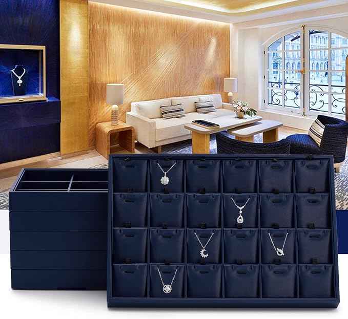 Oirlv Elegant Blue Jewelry Display Tray Stackable Jewelry Trays Jewelry Drawer