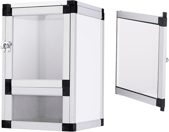 Small Reptile Cage Hatching Habitat,Toxirium 8" x 8" x 12" Screen & Acrylic Doors, Ventilated Terrarium for Lizards, Snakes, Frogs, Easy Assembly, Two Doors