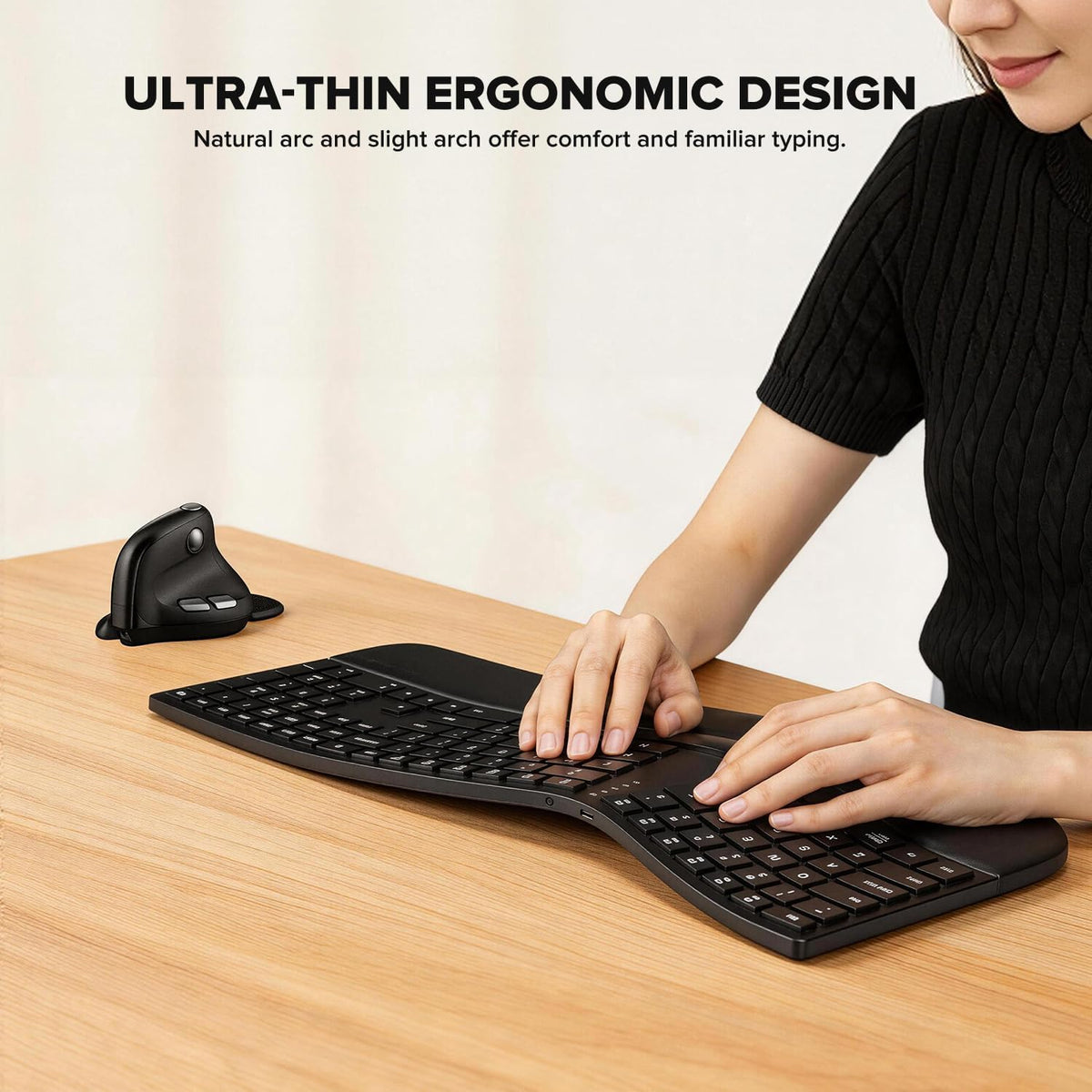 DELUX Ergonomic Wireless Keyboard, Ultra-Thin Split Ergo Keyboard (GM909)