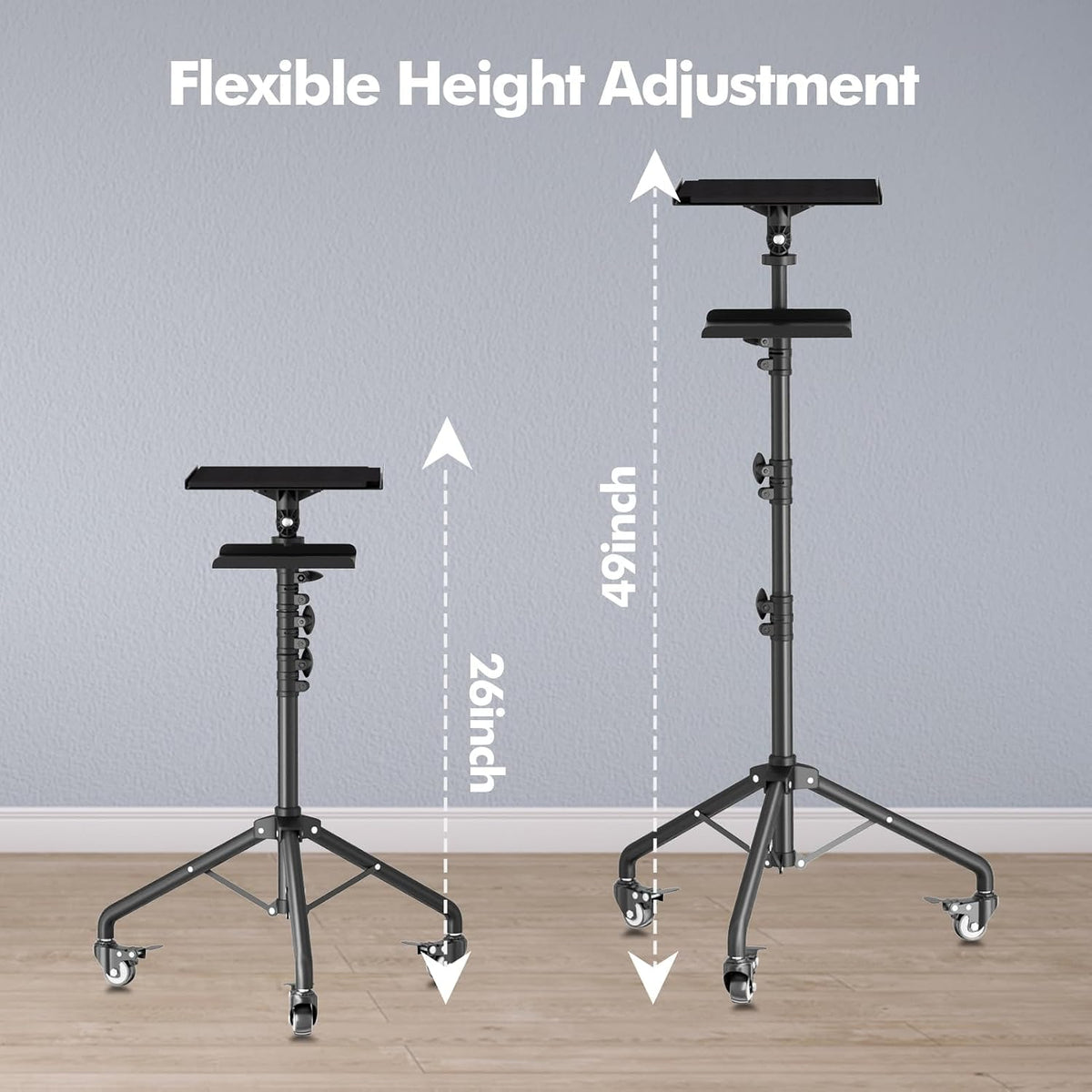 Projector Stand Tripod Laptop Tripod on Wheels with 2 Shelves