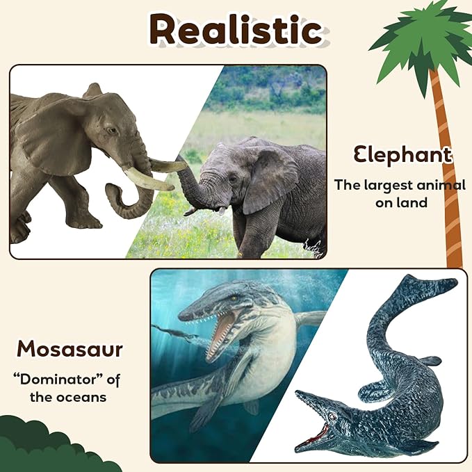 36 Pack Animal Figurines, Ocean Animal Toys, Plastic Mini Sea Creatures Figures, Dinosaur Toys for Kids 3-5, Jungle Toy Set Zoo Animals, Cake Topper Party Favor Gift for Toddler