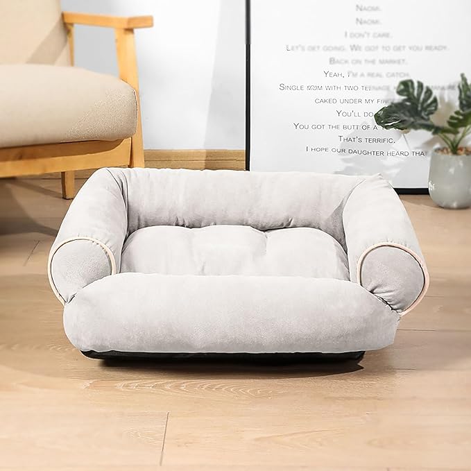Suede Sofa Dog Bed, Multiple Sizes Orthopedic Memory Foam Mattress, Durable and Calming, Washable Dog Bed with Anti-Slip Bottom L lightGrey