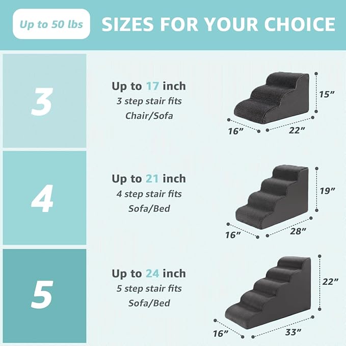 Dog Stairs for Medium Dogs 22" H, 5-Step Dog Steps Ramp for High Beds and Couch with Anti-Slip Washable Cover and Durable High Density Foam, Grey