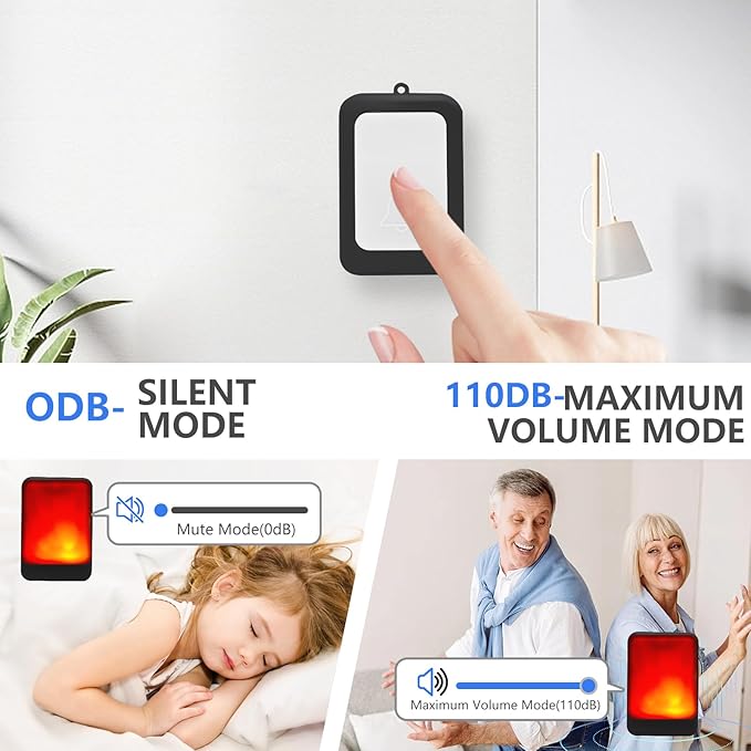 Loud Flash Doorbell with 7 Colors of Bright Light and 4 Volumes, Wireless