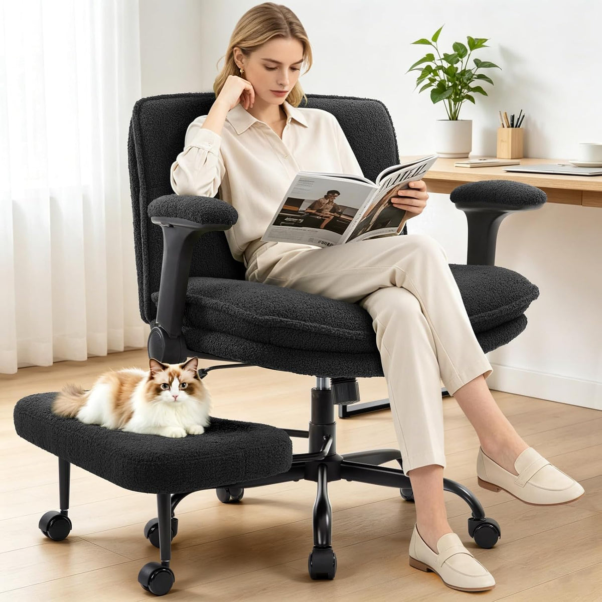IWMH Cross Legged Office Chair with Flip-up Armrests for ADHD, Extra Wide