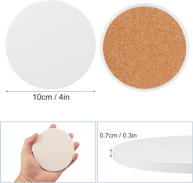 GNIEMCKIN 60 Pieces 4 Inch Round Blank Ceramic Coasters, Unglazed Ceramic Tiles