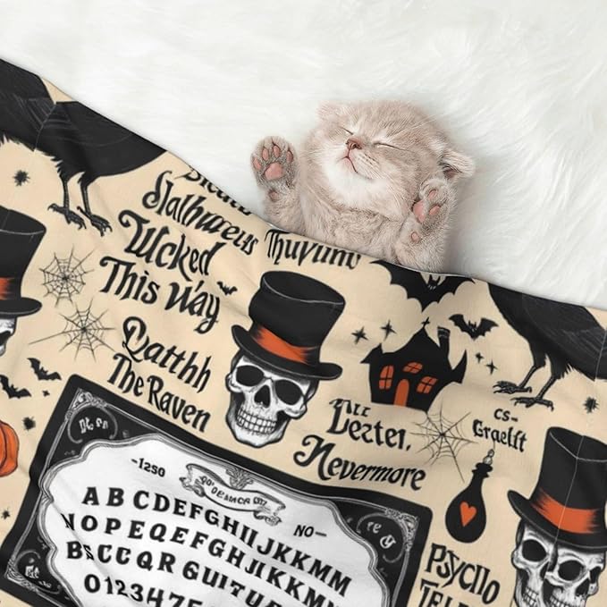 Reversible Plush Dot Pet Blanket, Halloween Witchcraft Witch Pumpkin Spider Web Bat Raven Magic Board Spirit Skull Skeleton Vintage Black, Ultra Soft Two Sided Throw for Dogs Cats Home Use Comfort