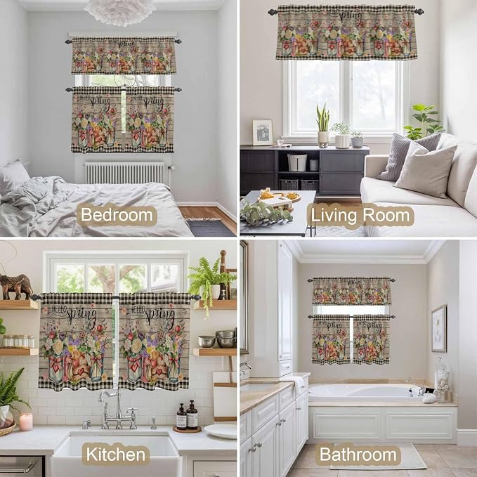Spring Flowers Kitchen Curtains Set 3 Piece
