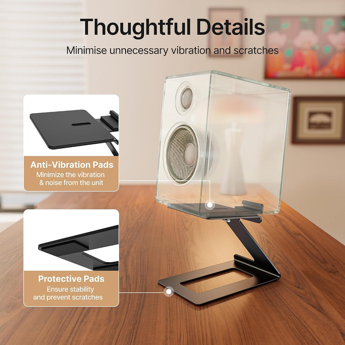 PEGZONE Desktop Speaker Stands, Adjustable Depth 5.5″–7.5″, 1 Pair