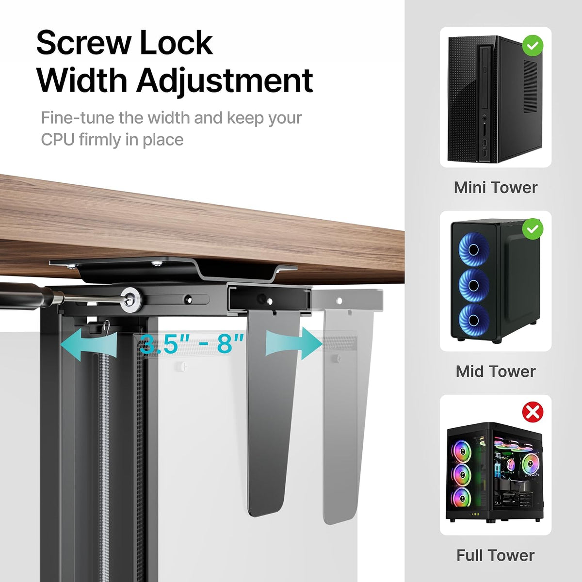 PEGZONE Under Desk PC Mount Adjustable 3.5-8" Computer Tower Holder