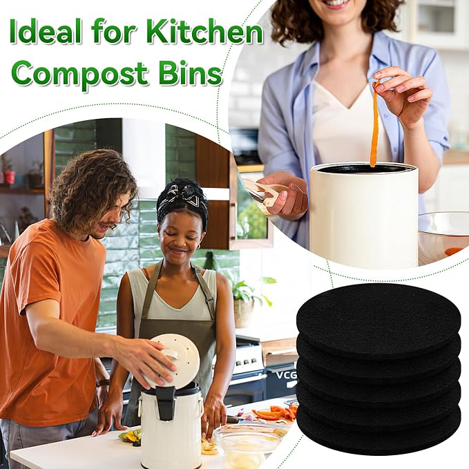 12 Pack Charcoal Filters for Compost Bucket, 6.7 Inch Compost Filters for