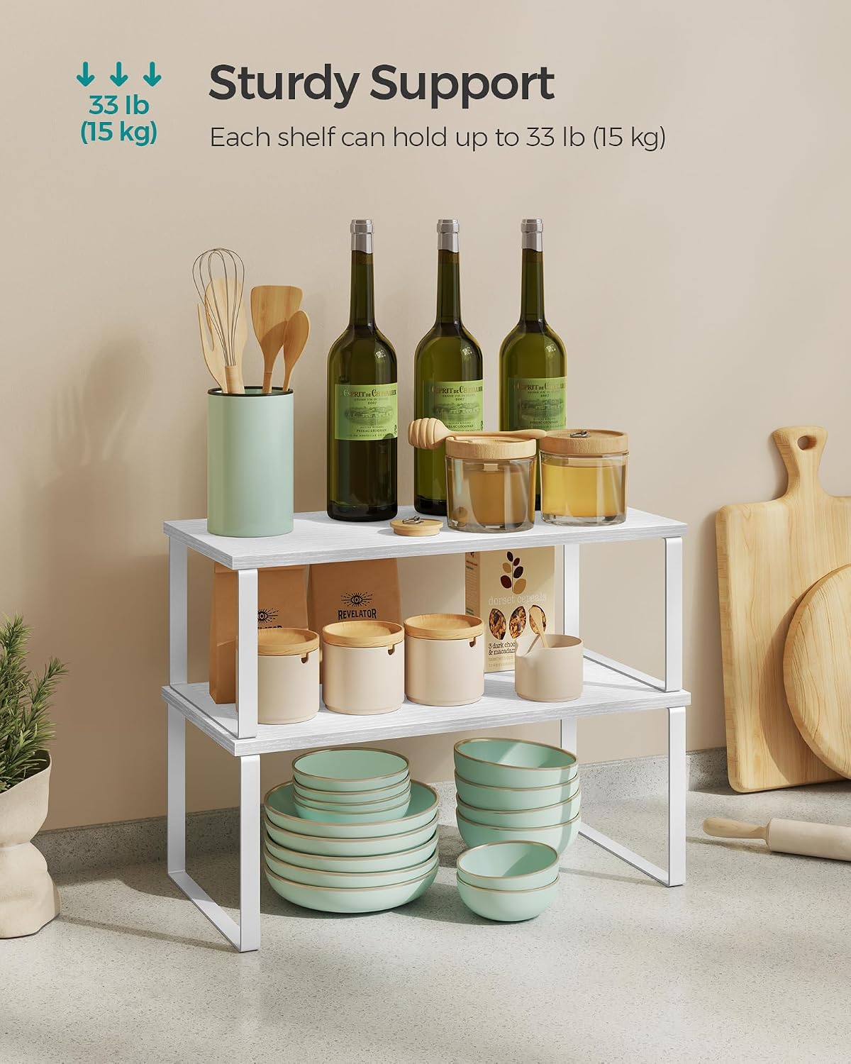 SONGMICS Cabinet Organizer Shelf, Set of 4, Stackable, Expandable