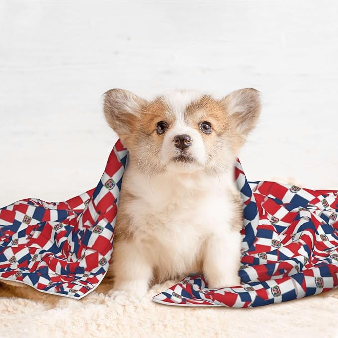 Pet Blanket for Couches and Beds, Dominican Republic Flag Wave, Reversible Double Sided Plush Design with Soft Bumpy Texture and Smooth Surface, Furniture Protector