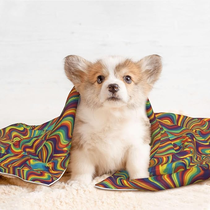 Double Sided Plush Pet Blanket for Small Large Animals, Psychedelic Infinity, Reversible Throw with Dimpled Dot Side and Flat Side for Kennels Living Rooms