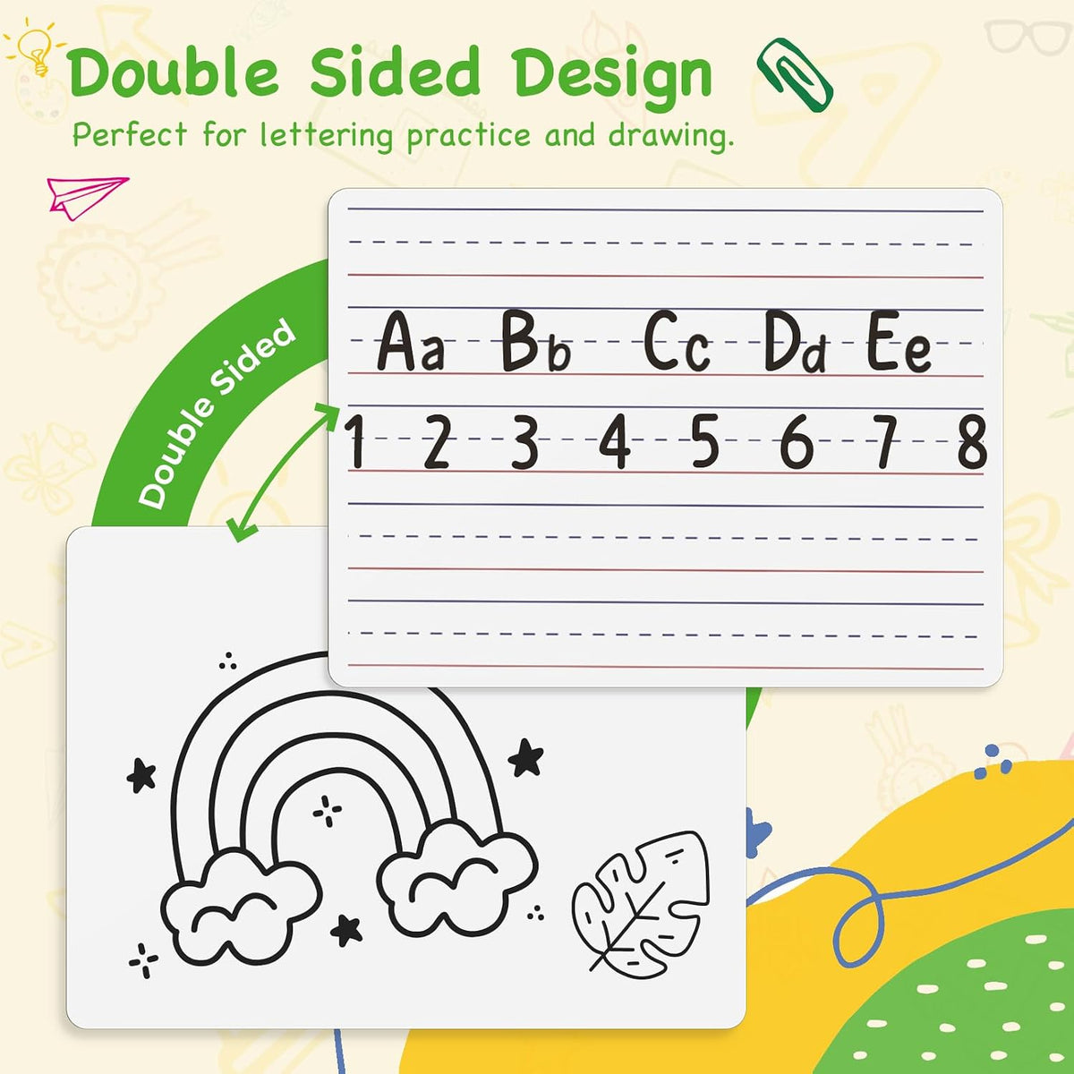 Ohuhu 25 Pack 9x12 Lined/Plain Double-Sided Whiteboard with Markers Erasers