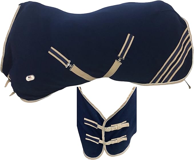 Majestic Ally Anti Pill Fleece Horse Blanket/Sheet with Silver Braided Rope (Navy, 76)