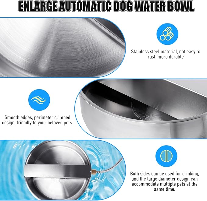 Automatic Dog Water Bowl Dispenser Large Breed Stainless Steel Auto Fill Dog Waterer with Float Valve Livestock Water Trough for Large Dogs Cats Chicken Livestock