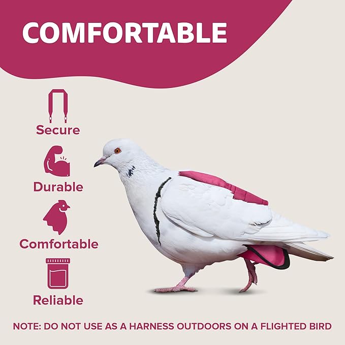 Hen Holster Wrap-Around Bird Diaper & Harness for Larger Pigeons, Small Breed - with Removable Liner, Adjustable Fit for Outdoor Adventures & Indoor Use, Easy to wear - Pink, XS