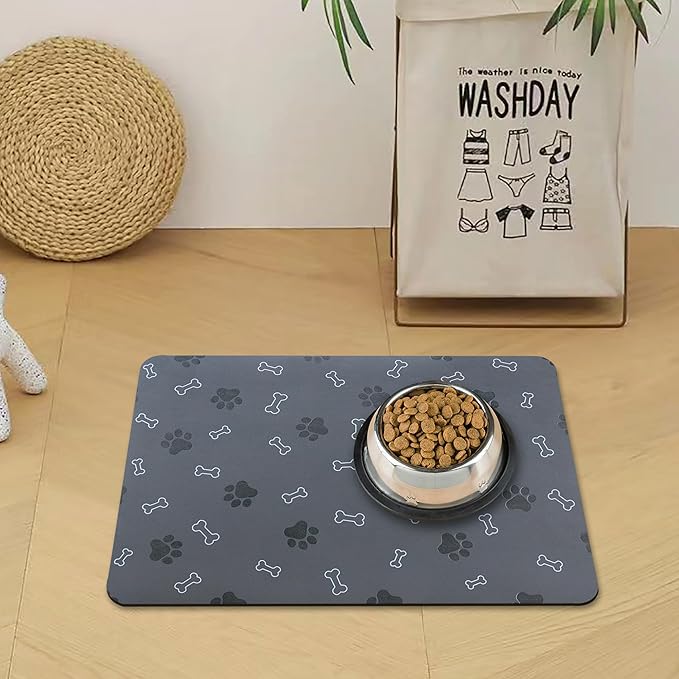 Pet Cat Dog Food Mat Non Slip Mat for Dog Water Bowl Mat Quick Dry Absorbent Cat Feeding Mat, 24 * 16.9 in, Blue