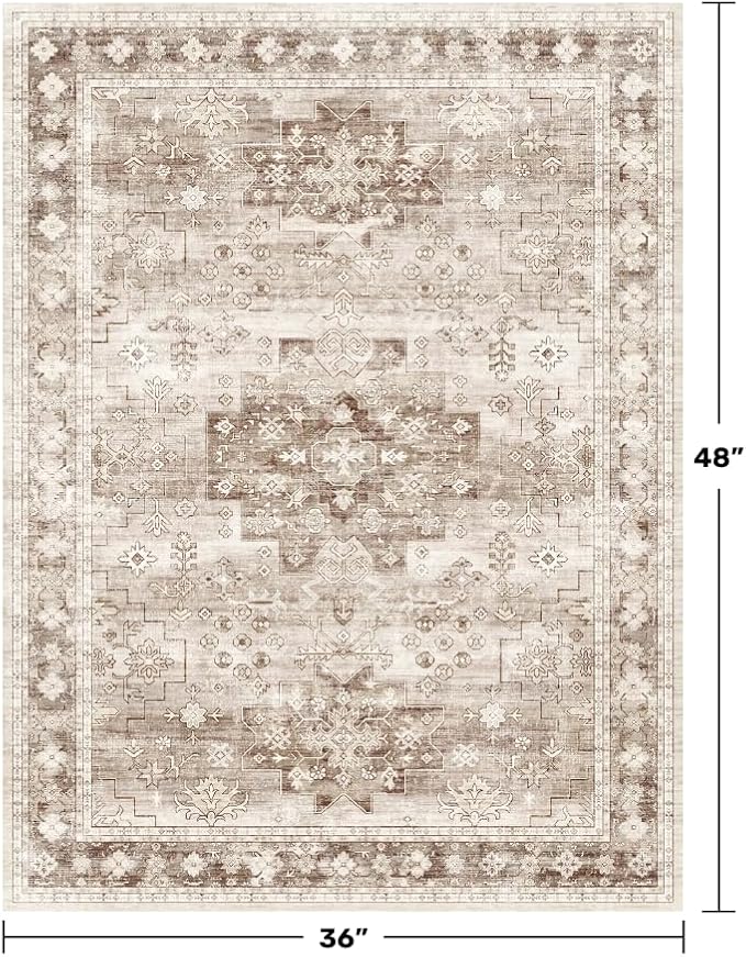 Washable Neutral Farmhouse Large Entryway Rug, 3x4 Area Rugs