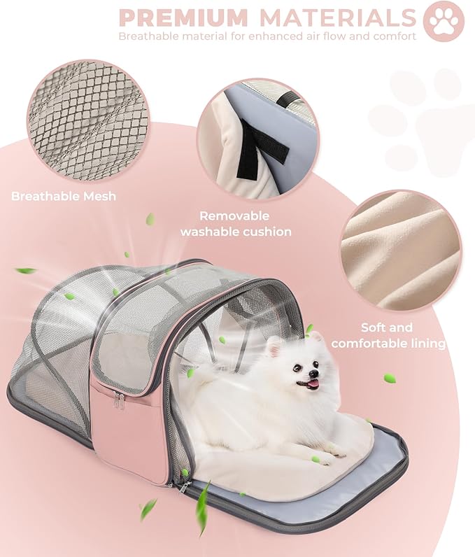 Expandable Cat & Small Dog Carrier Backpack, Soft-Sided Airline-Approved Pet Travel Bag with Dual-Side Expansion, Under-Seat Fit, Breathable Mesh, for Hiking, Vet Visits & Trips (Up to 22 lbs)