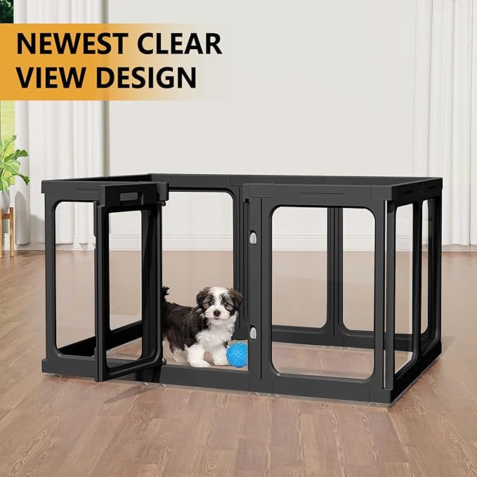 Clear Acrylic Dog Playpen with Door, for Puppy Cat Rabbit Transparent Pet Pen, Dog Playpen Indoor, Dog Fence, Easy Assemble & Cleaning Dog Pen for Small & Medium Dogs