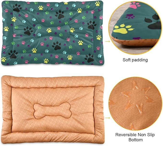 Dog Paw Colorful Pet Bed Cute Dog Bed Mat Absorbing Non Slip Pad Pet Sleeping Mat for Small, Medium, and Large Dogs Puppy Cat 24 in x 18 in