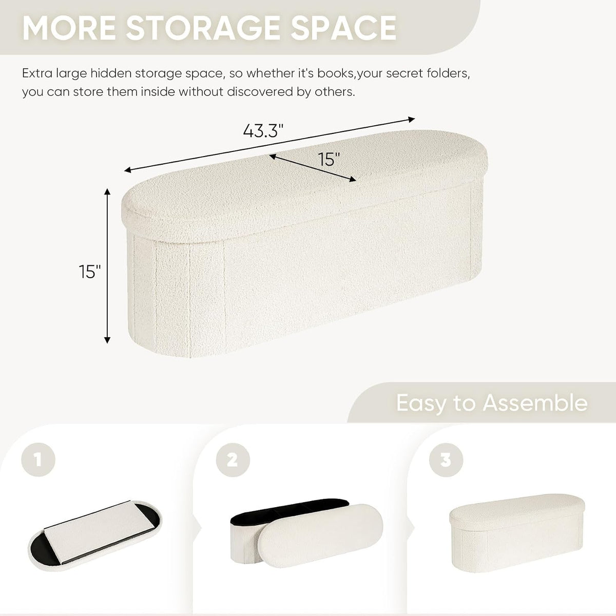B FSOBEIIALEO 43.3" Sherpa Ottoman with Storage for Living Room,Cream White