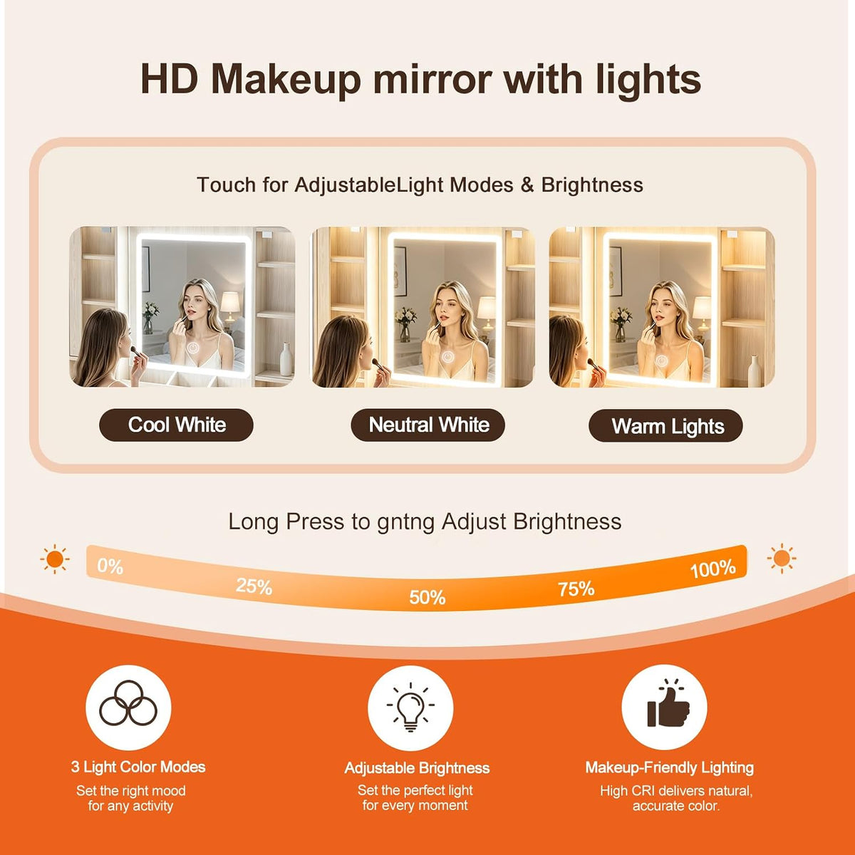 Vanity Desk with Mirror and Lights, 43" Large Makeup Vanity with Glass Top