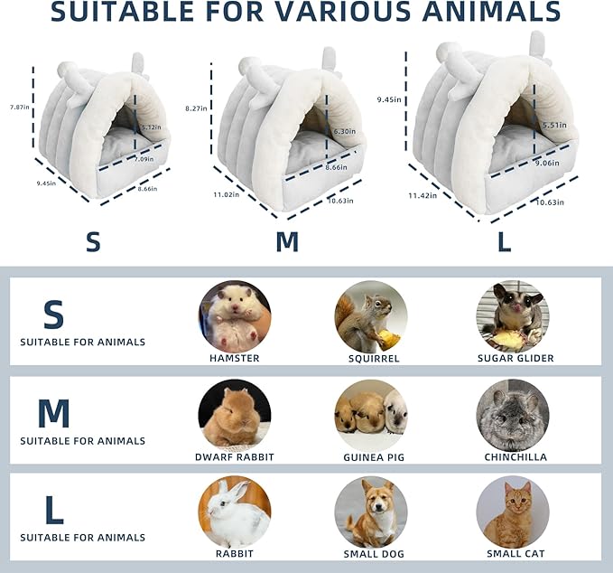Guinea Pig Hideout, Warm Bed for Guinea Pig,Rabbits, Chinchillas, Cozy Small Animal Winter Shelter (Gray, Large)