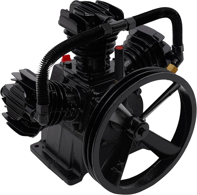 Air Compressor Pump Head, 5-HP Single-Stage Inline-Twin Replacement Air