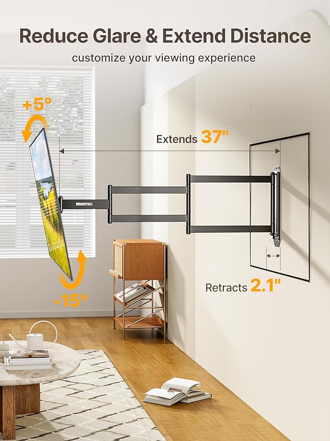 monTEK Long Arm TV Wall Mount for Most 23-65 Inch TVs, 37 Inch Long Extension TV Mount Swivel and Tilt, Full Motion Wall Mount Tv Bracket Fit Max VESA 400 x 400mm, Up to 77 lbs