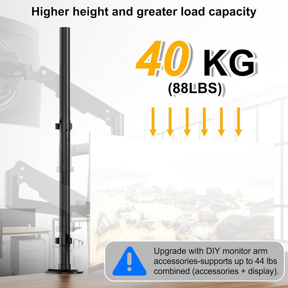 Steel Extra Tall 32 Inch 2-Section Monitor Stand Pole with Mounting Base