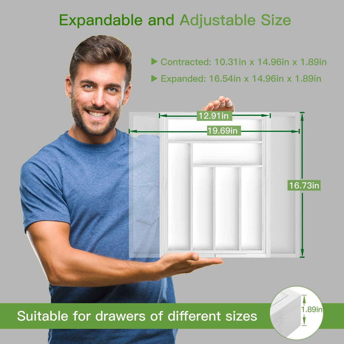Pipishell Expandable Bamboo Silverware Drawer Organizer, White, Large