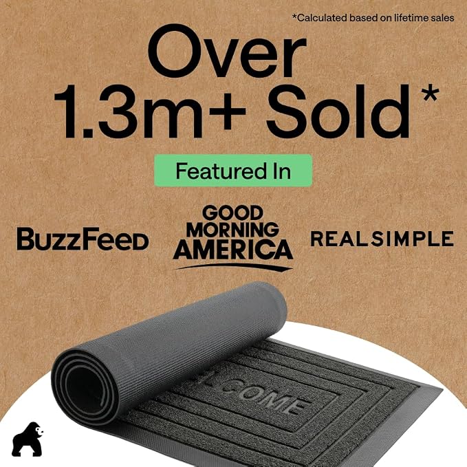 GORILLA GRIP 100% Waterproof All-Season WeatherMAX Doormat, US Designed Natural