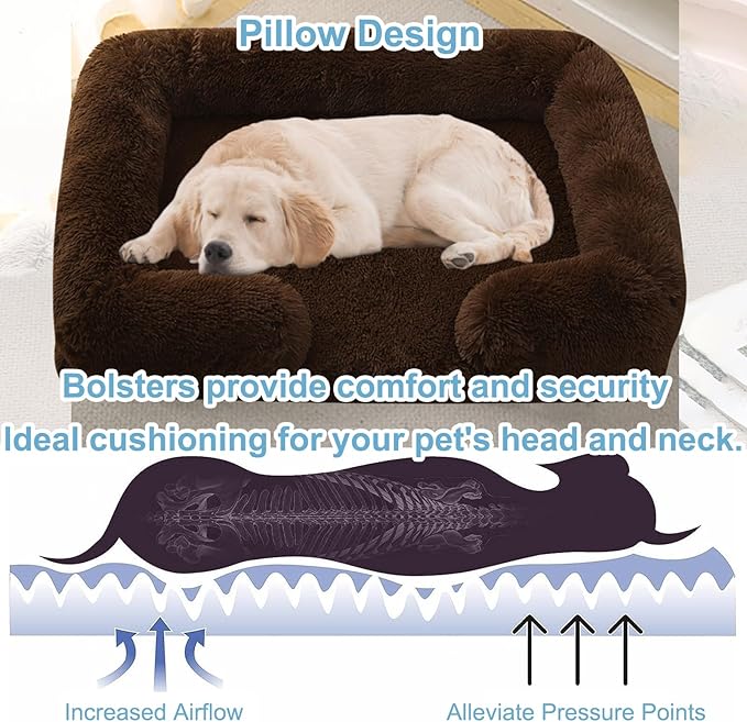 Dog Beds Large Sized dog Orthopedic, Sofa Dog Bed with Waterproof Lining and Nonskid Bottom, Rectangle Washable Dog Bed for Medium Small Dogs and Cats Comfortable ( Color : Brown1 , Size : 23 x 18" )