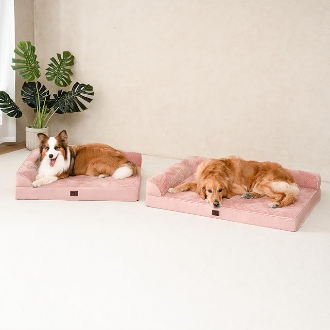 EHEYCIGA Large Dog Bed Memory Foam for Crate, Orthopedic Dog Bed Large Size Dogs with Washable Removable Cover, Waterproof Pet Sofa Couch with Nonskid Bottom, 35x22x6, Pink