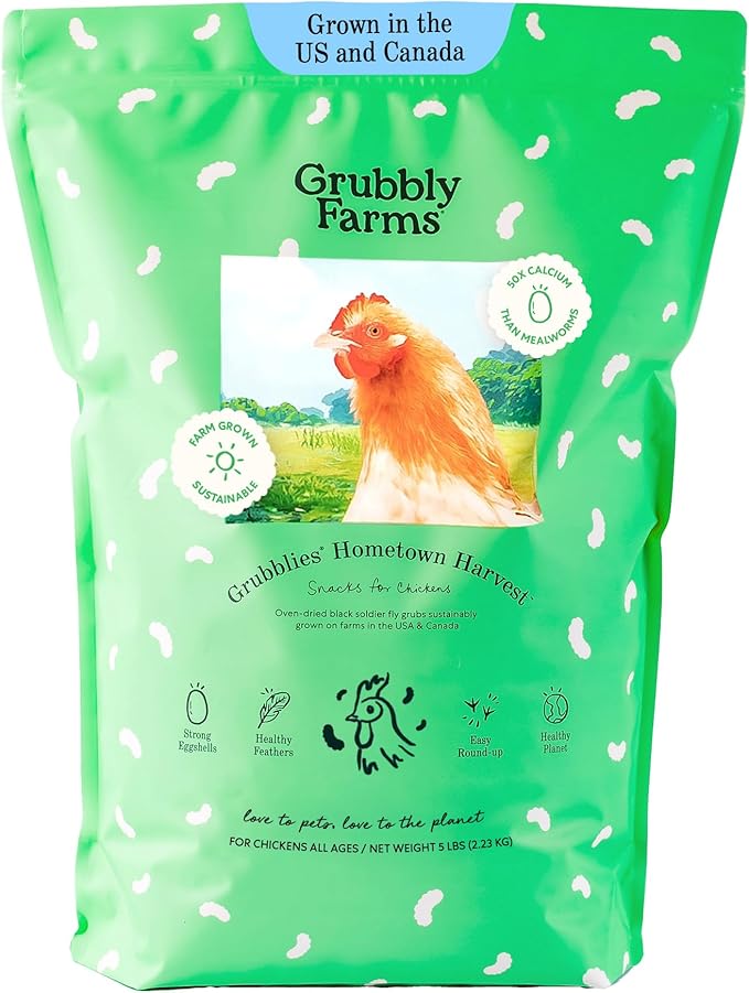 Grubbly Farms Grubblies - Black Soldier Fly Larvae for Chickens - Chicken Treats Grown in The US and Canada - for Strong Eggshells and Healthy Feathers - Grubblies Hometown Harvest 5LB